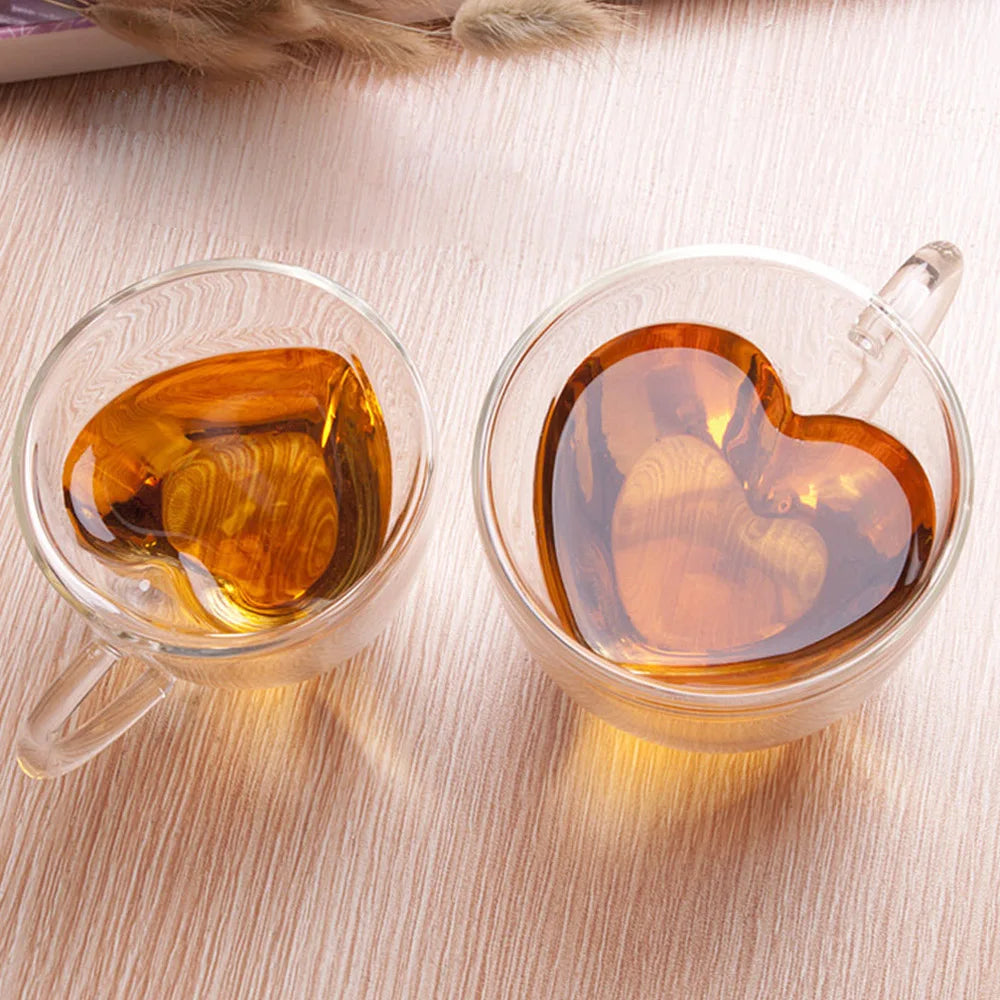 Illuminate Kitchen Heart Love-Shaped Double-Layer Glass Mug